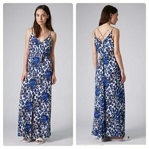 TOPSHOP blue island animal print maxi dress size 8